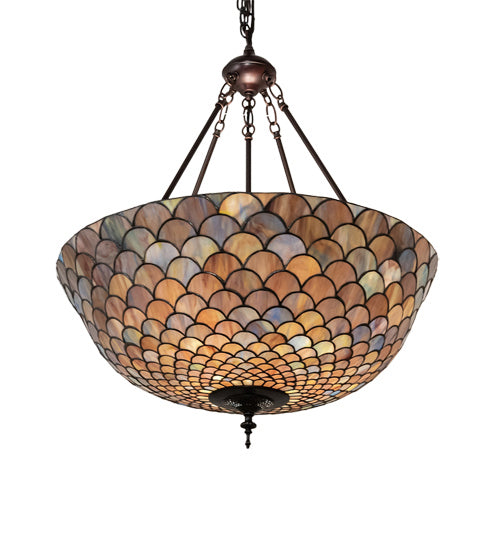 Meyda Tiffany - 230828 - Three Light Pendant - Tiffany Fishscale - Mahogany Bronze