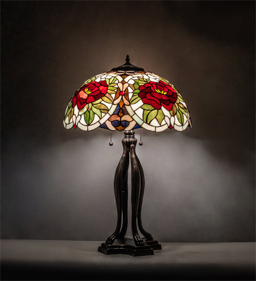 Meyda Tiffany - 28804 - Three Light Table Lamp - Renaissance Rose - Mahogany Bronze