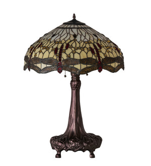 Meyda Tiffany - 31664 - Three Light Table Lamp - Tiffany Hanginghead Dragonfly - Mahogany Bronze