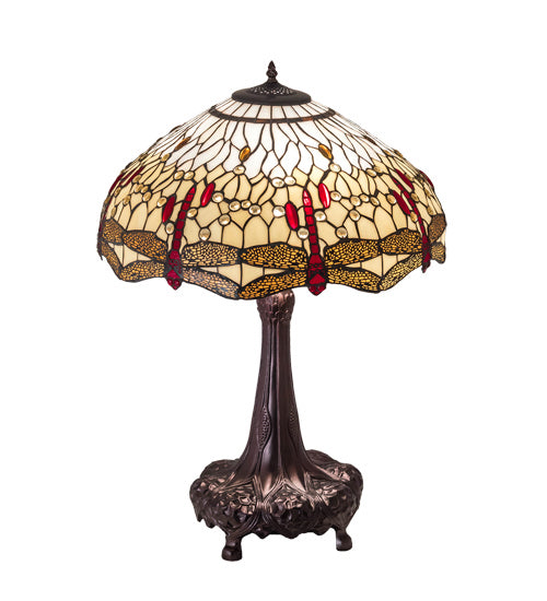 Meyda Tiffany - 31664 - Three Light Table Lamp - Tiffany Hanginghead Dragonfly - Mahogany Bronze