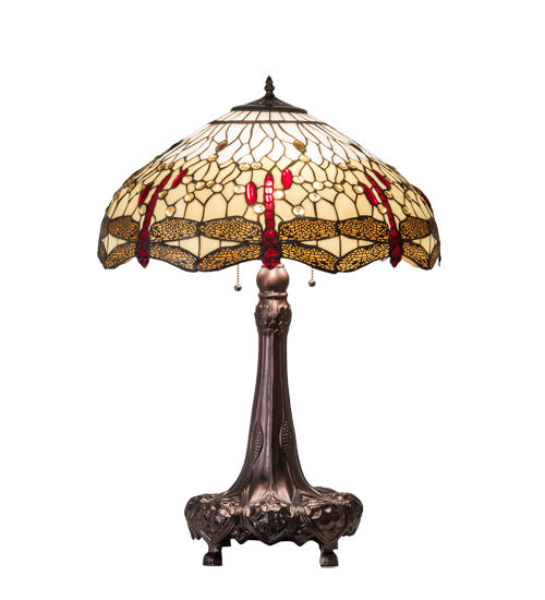 Meyda Tiffany - 31664 - Three Light Table Lamp - Tiffany Hanginghead Dragonfly - Mahogany Bronze