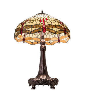 Meyda Tiffany - 31664 - Three Light Table Lamp - Tiffany Hanginghead Dragonfly - Mahogany Bronze