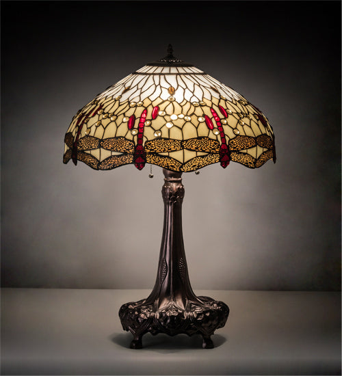 Meyda Tiffany - 31664 - Three Light Table Lamp - Tiffany Hanginghead Dragonfly - Mahogany Bronze