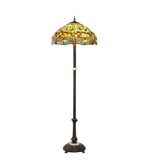 Meyda Tiffany - 37702 - Three Light Floor Lamp - Tiffany Hanginghead Dragonfly - Mahogany Bronze