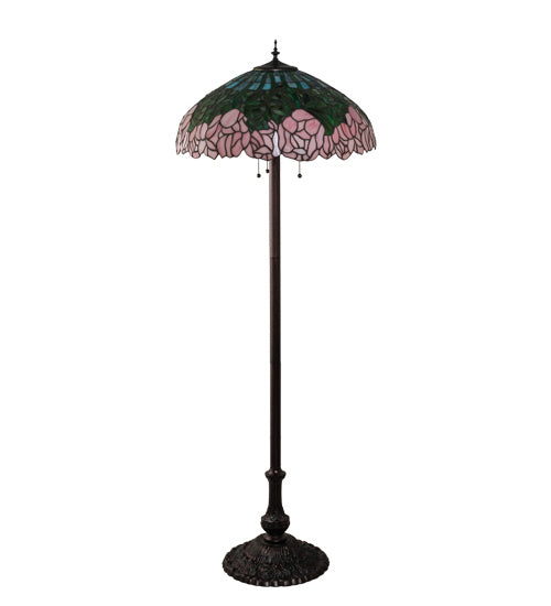 Meyda Tiffany - 37706 - Three Light Floor Lamp - Tiffany Cabbage Rose - Mahogany Bronze