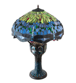 Meyda Tiffany - 37946 - Three Light Table Lamp - Tiffany Hanginghead Dragonfly - Mahogany Bronze