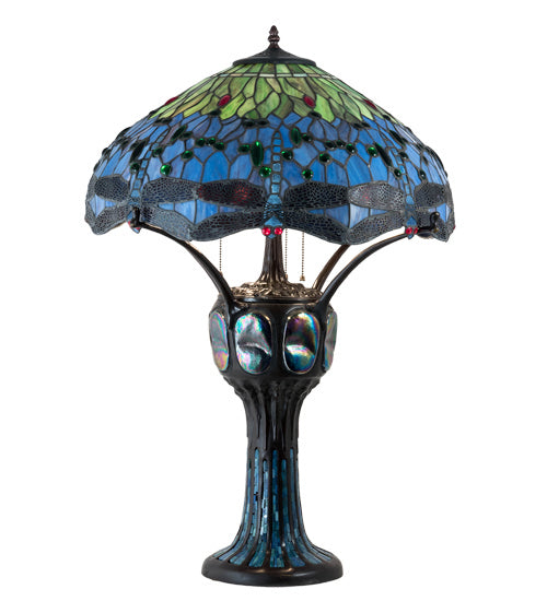 Meyda Tiffany - 37946 - Three Light Table Lamp - Tiffany Hanginghead Dragonfly - Mahogany Bronze