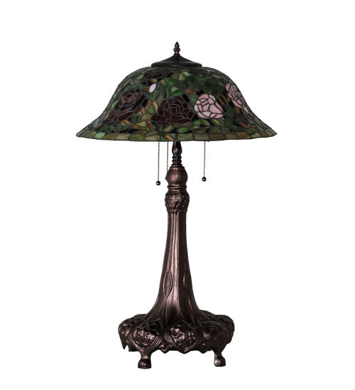 Meyda Tiffany - 71388 - Three Light Table Lamp - Tiffany Rosebush - Mahogany Bronze