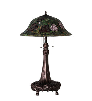 Meyda Tiffany - 71388 - Three Light Table Lamp - Tiffany Rosebush - Mahogany Bronze