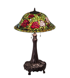 Meyda Tiffany - 71388 - Three Light Table Lamp - Tiffany Rosebush - Mahogany Bronze