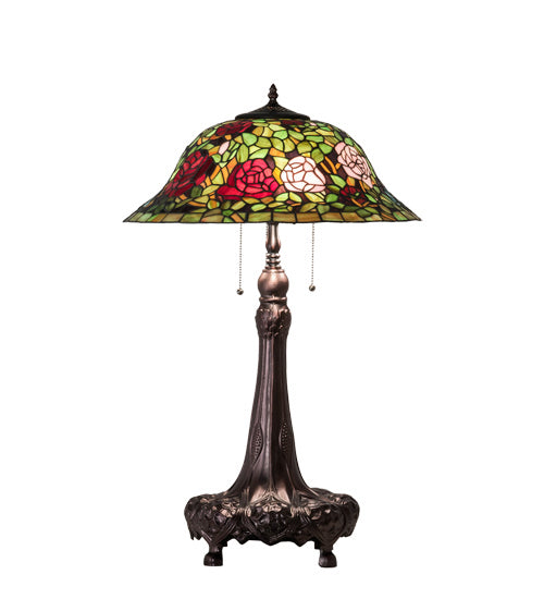 Meyda Tiffany - 71388 - Three Light Table Lamp - Tiffany Rosebush - Mahogany Bronze