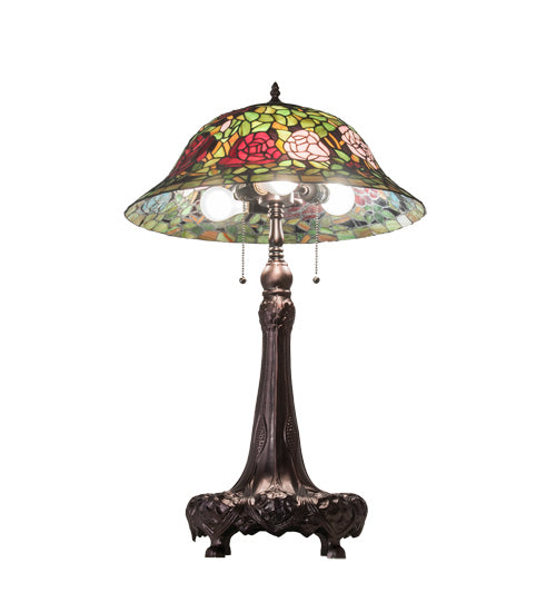 Meyda Tiffany - 71388 - Three Light Table Lamp - Tiffany Rosebush - Mahogany Bronze