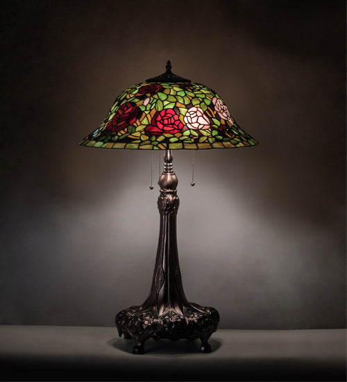 Meyda Tiffany - 71388 - Three Light Table Lamp - Tiffany Rosebush - Mahogany Bronze