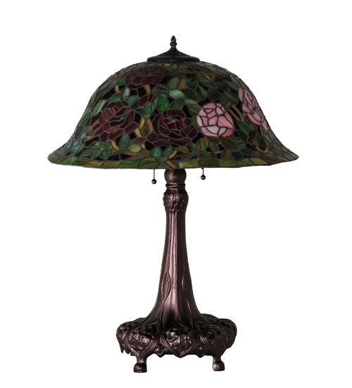 Meyda Tiffany - 82452 - Three Light Table Lamp - Tiffany Rosebush - Mahogany Bronze