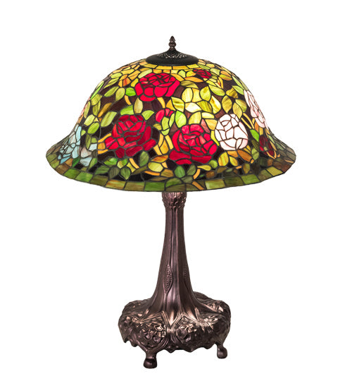 Meyda Tiffany - 82452 - Three Light Table Lamp - Tiffany Rosebush - Mahogany Bronze