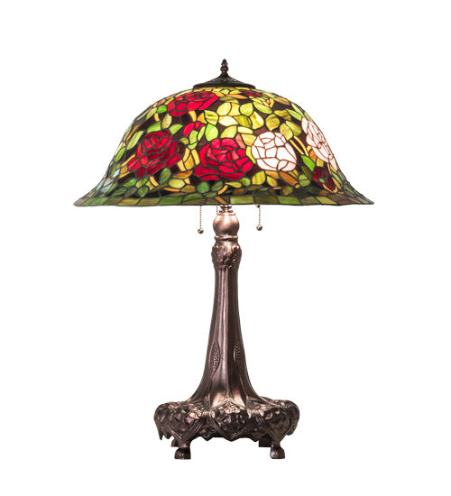 Meyda Tiffany - 82452 - Three Light Table Lamp - Tiffany Rosebush - Mahogany Bronze