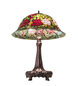 Meyda Tiffany - 82452 - Three Light Table Lamp - Tiffany Rosebush - Mahogany Bronze