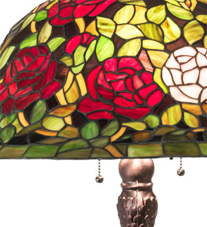 Meyda Tiffany - 82452 - Three Light Table Lamp - Tiffany Rosebush - Mahogany Bronze