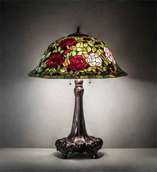 Meyda Tiffany - 82452 - Three Light Table Lamp - Tiffany Rosebush - Mahogany Bronze