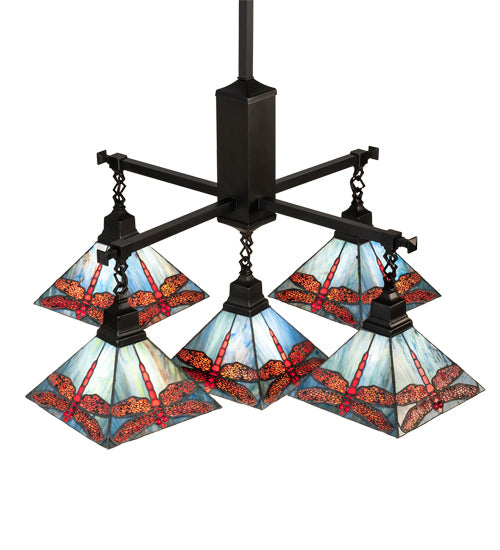 Meyda Tiffany - 230380 - Five Light Chandelier - Prairie Dragonfly - Craftsman Brown