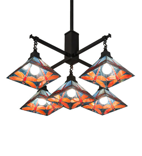 Meyda Tiffany - 230380 - Five Light Chandelier - Prairie Dragonfly - Craftsman Brown