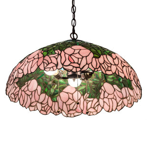 Meyda Tiffany - 231113 - Three Light Pendant - Tiffany Cabbage Rose - Mahogany Bronze