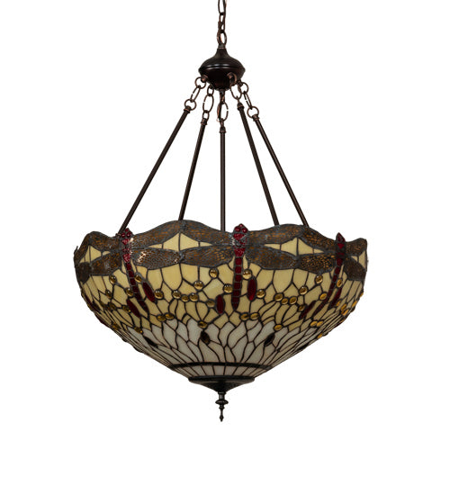 Meyda Tiffany - 231114 - Three Light Pendant - Tiffany Hanginghead Dragonfly - Mahogany Bronze