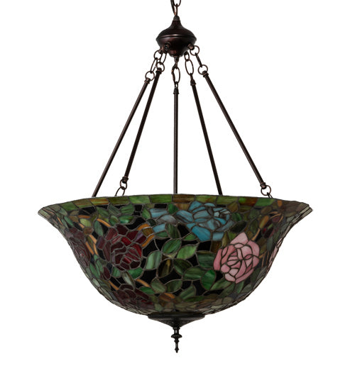 Meyda Tiffany - 231116 - Three Light Pendant - Tiffany Rosebush - Mahogany Bronze