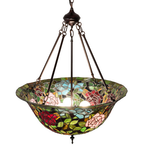 Meyda Tiffany - 231116 - Three Light Pendant - Tiffany Rosebush - Mahogany Bronze