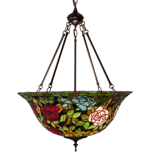 Meyda Tiffany - 231116 - Three Light Pendant - Tiffany Rosebush - Mahogany Bronze