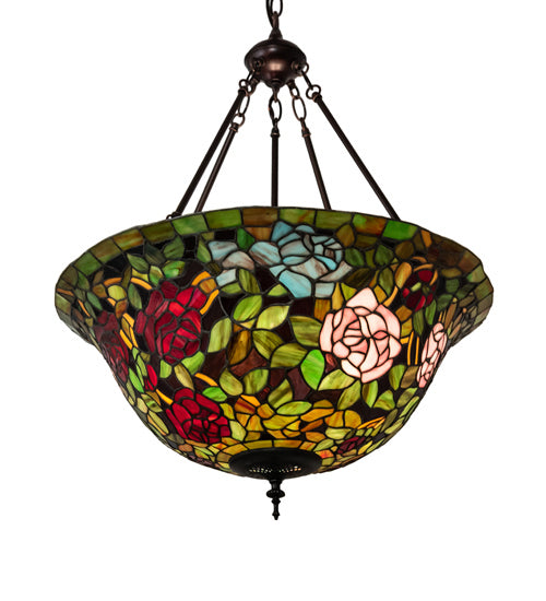 Meyda Tiffany - 231116 - Three Light Pendant - Tiffany Rosebush - Mahogany Bronze