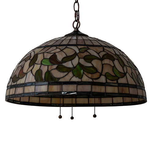 Meyda Tiffany - 232183 - Three Light Pendant - Tiffany Turning Leaf - Mahogany Bronze