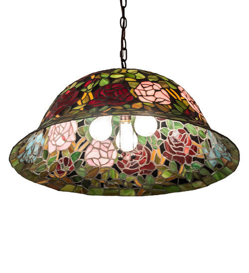 Meyda Tiffany - 46583 - Three Light Pendant - Tiffany Rosebush - Mahogany Bronze