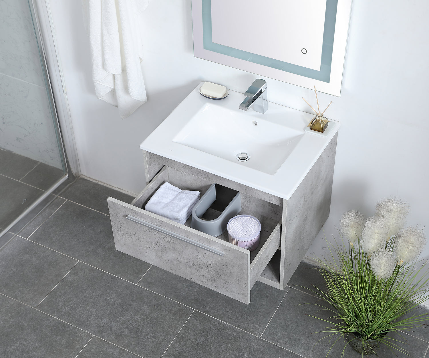 Elegant Lighting - VF43024CG - Single Bathroom Floating Vanity - Kasper - Concrete Grey