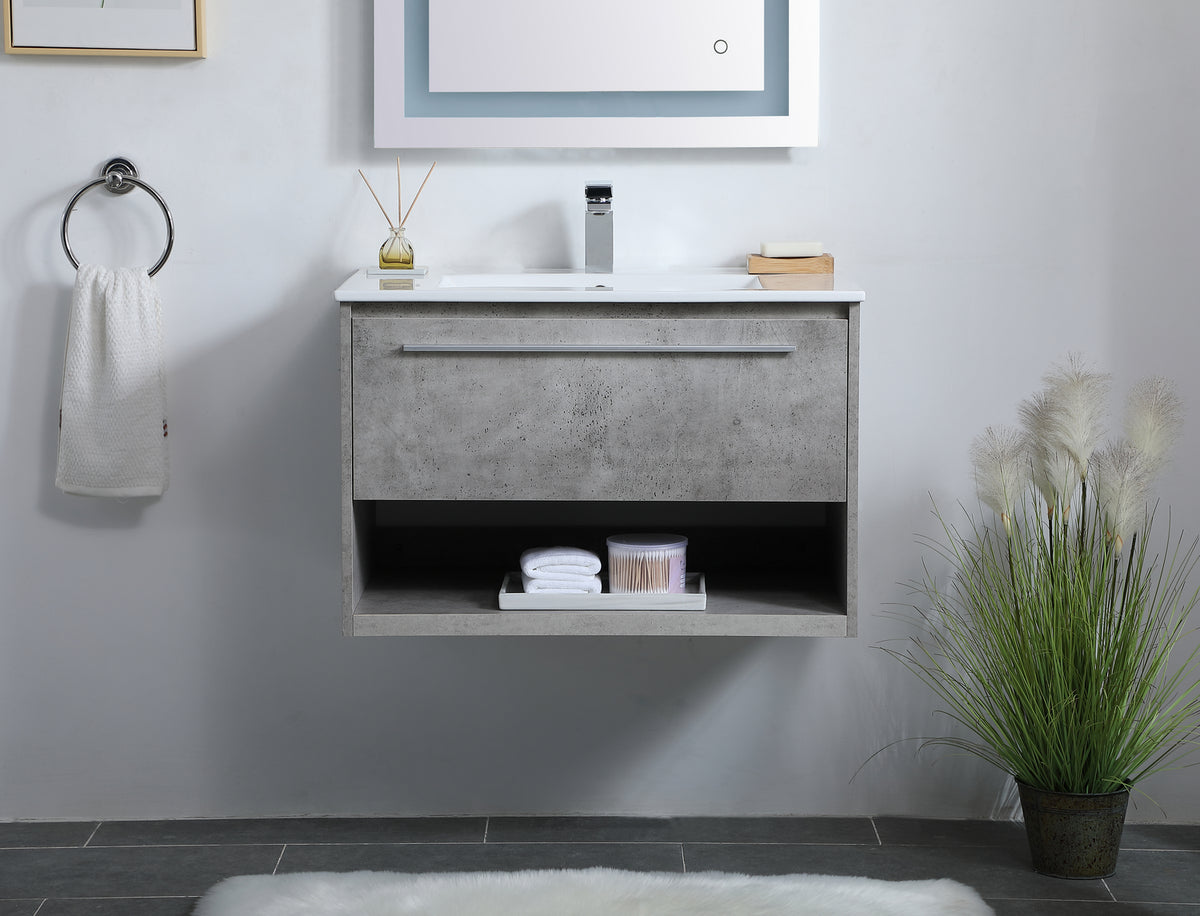 Elegant Lighting - VF43030CG - Single Bathroom Floating Vanity - Kasper - Concrete Grey