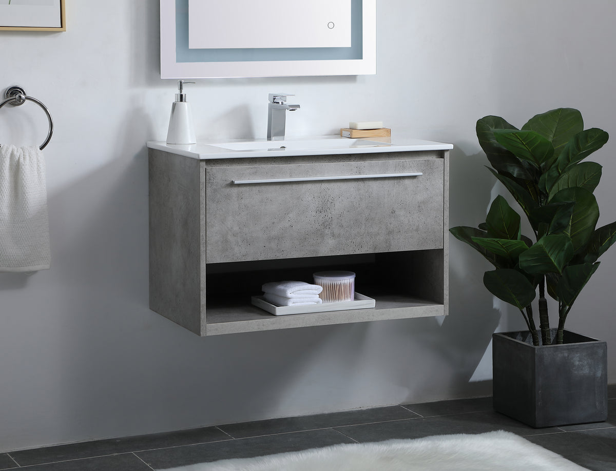 Elegant Lighting - VF43030CG - Single Bathroom Floating Vanity - Kasper - Concrete Grey