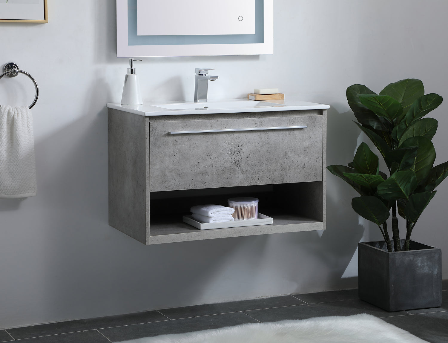 Elegant Lighting - VF43030CG - Single Bathroom Floating Vanity - Kasper - Concrete Grey