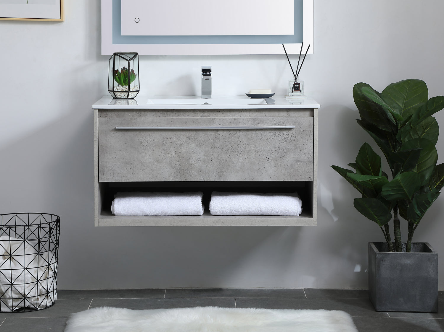 Elegant Lighting - VF43036CG - Single Bathroom Floating Vanity - Kasper - Concrete Grey