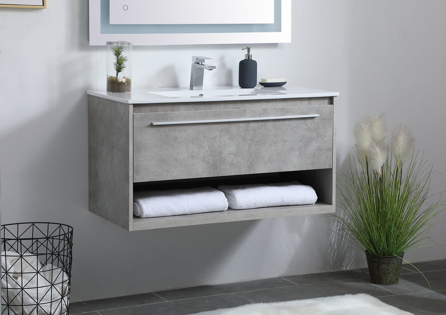 Elegant Lighting - VF43036CG - Single Bathroom Floating Vanity - Kasper - Concrete Grey