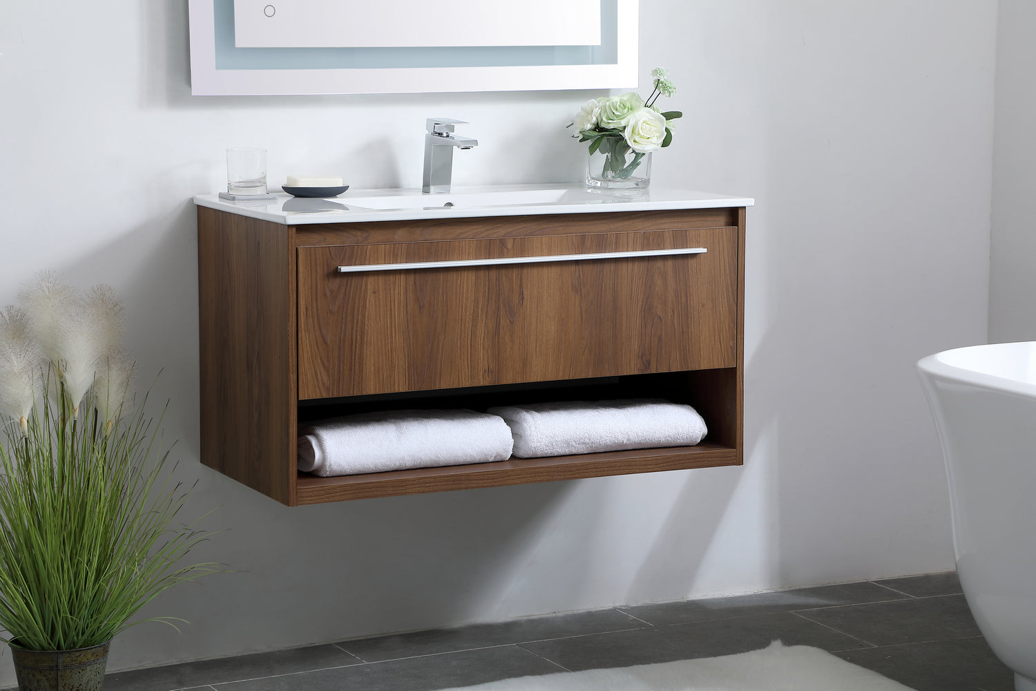 Elegant Lighting - VF43036WB - Single Bathroom Floating Vanity - Kasper - Walnut Brown