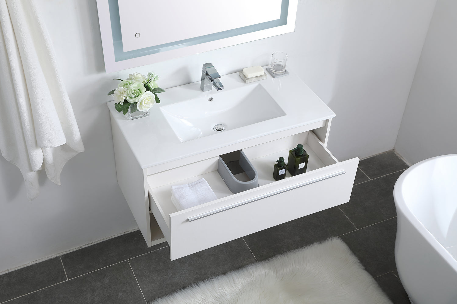 Elegant Lighting - VF43036WH - Single Bathroom Floating Vanity - Kasper - White