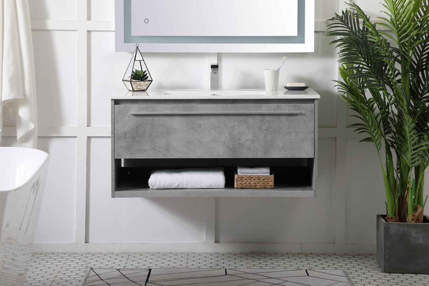 Elegant Lighting - VF43040CG - Single Bathroom Floating Vanity - Kasper - Concrete Grey