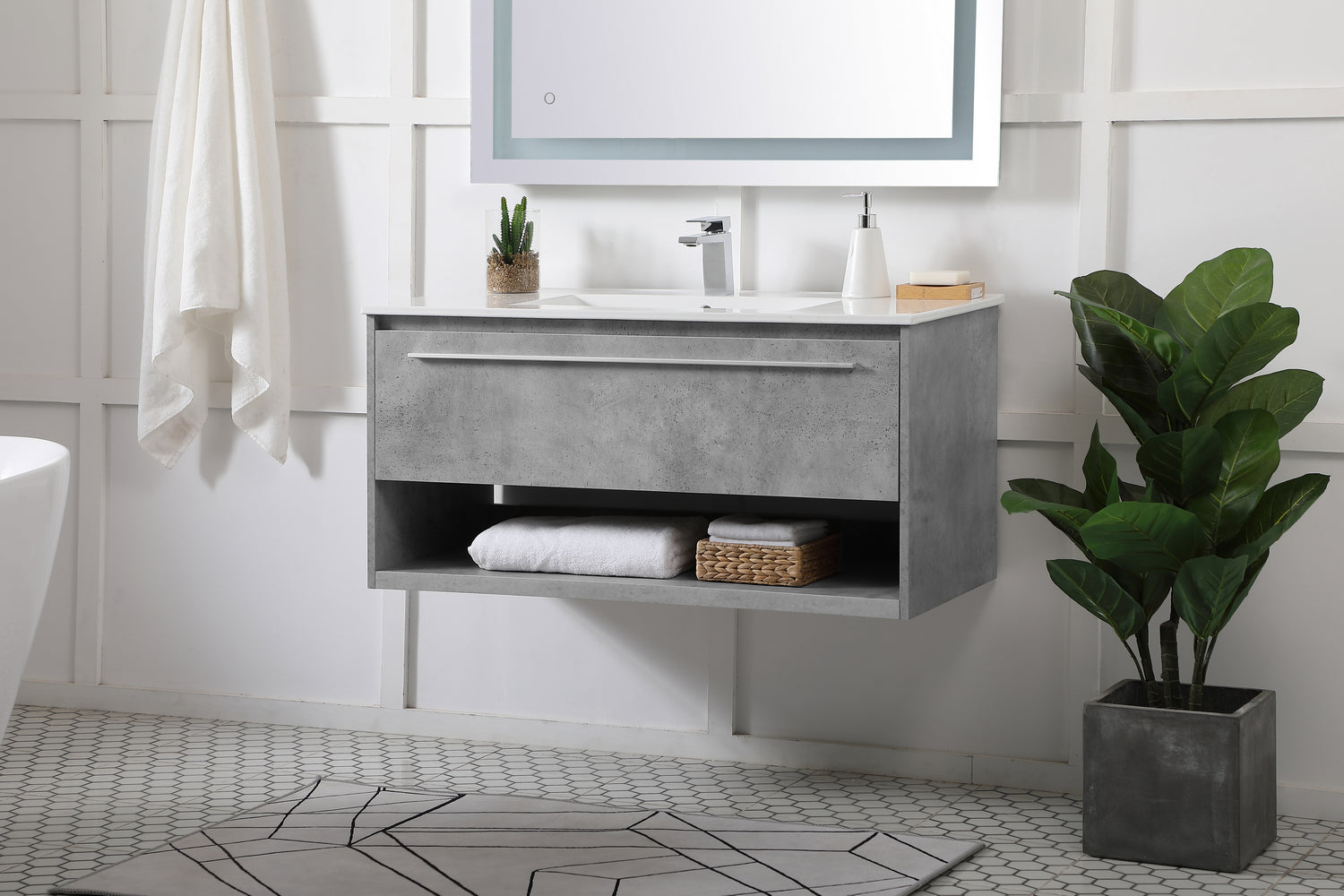 Elegant Lighting - VF43040CG - Single Bathroom Floating Vanity - Kasper - Concrete Grey