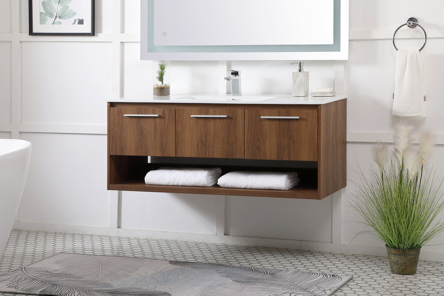 Elegant Lighting - VF43048WB - Single Bathroom Floating Vanity - Kasper - Walnut Brown