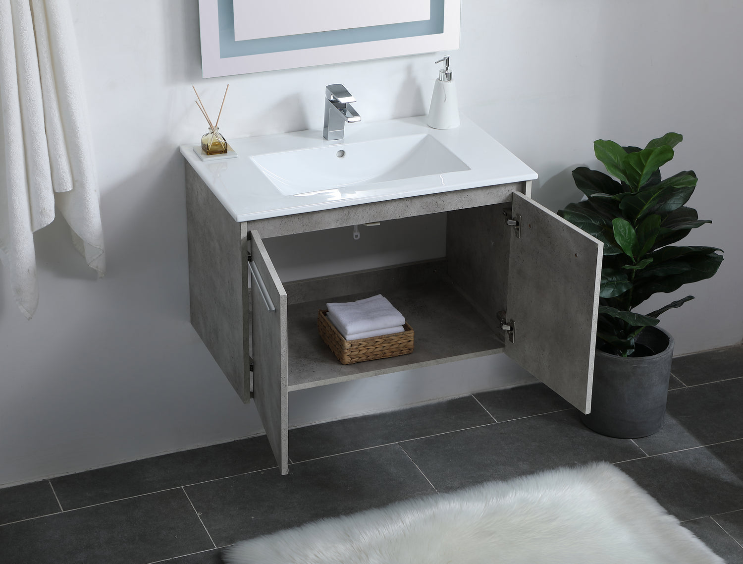 Elegant Lighting - VF44030CG - Single Bathroom Floating Vanity - Rasina - Concrete Grey