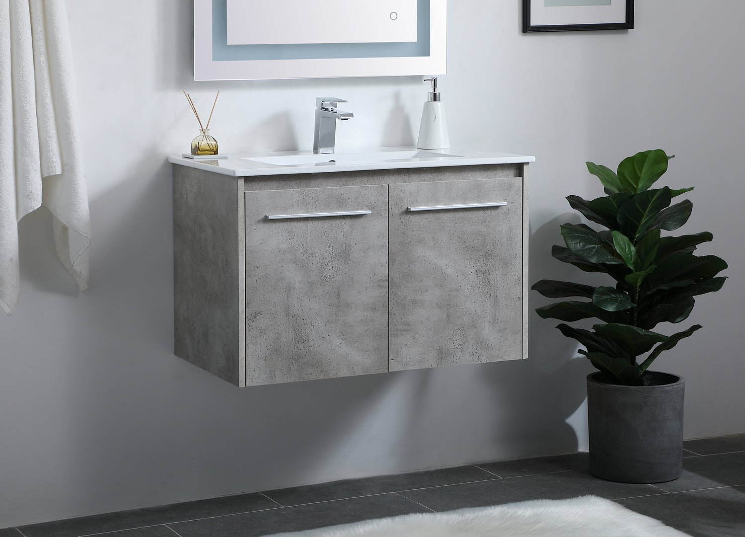 Elegant Lighting - VF44030CG - Single Bathroom Floating Vanity - Rasina - Concrete Grey