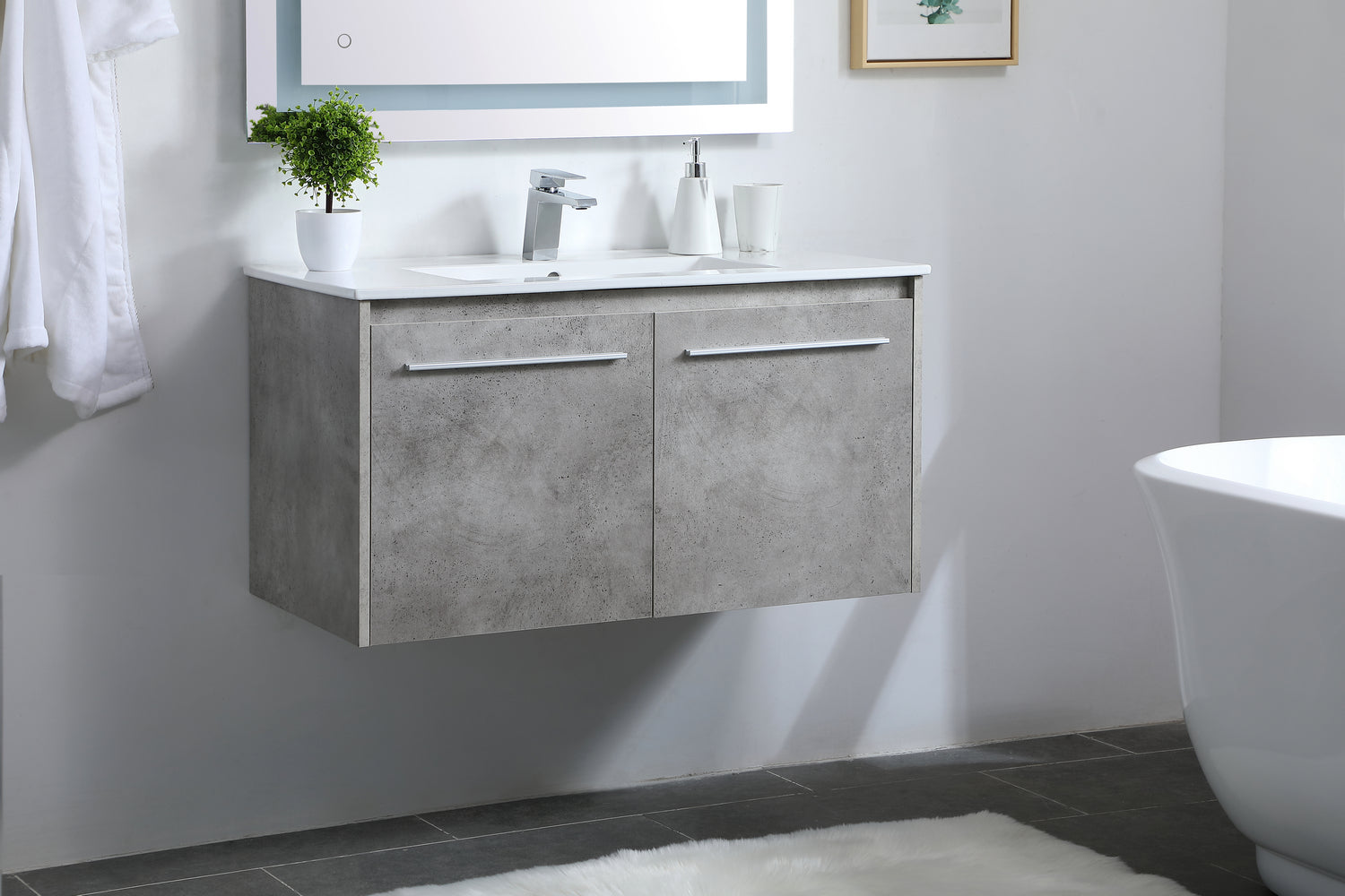 Elegant Lighting - VF44036CG - Single Bathroom Floating Vanity - Rasina - Concrete Grey