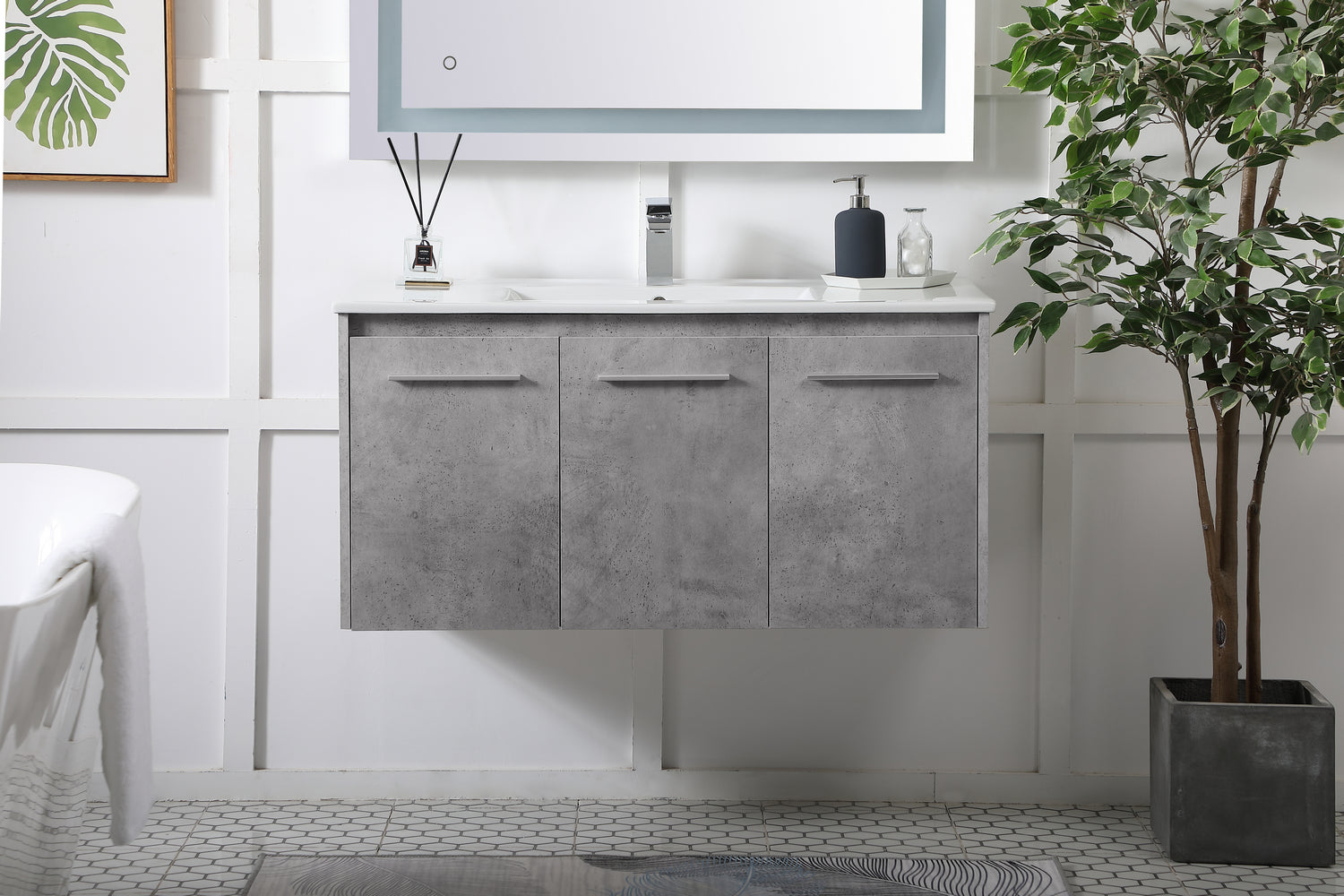 Elegant Lighting - VF44040CG - Single Bathroom Floating Vanity - Rasina - Concrete Grey