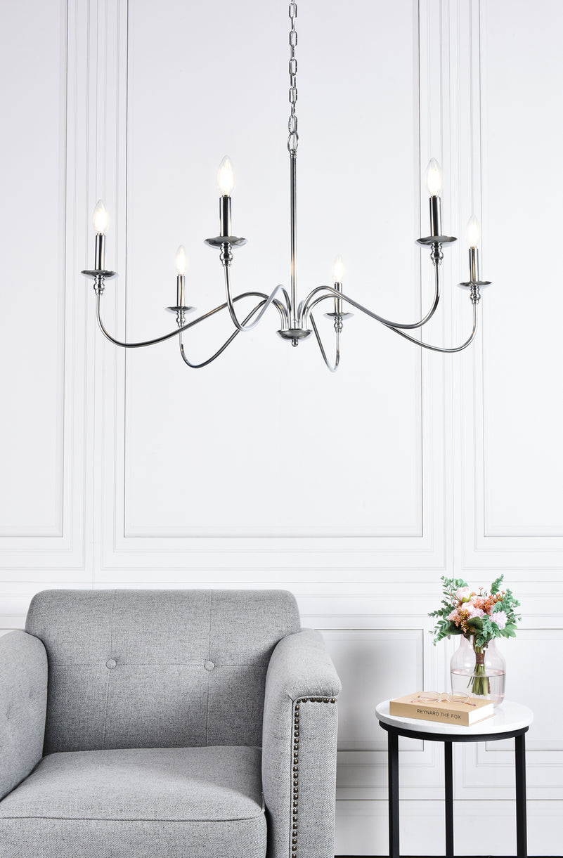 Elegant Lighting - LD5006D36PN - Six Lights Chandelier - Rohan - Polished Nickel