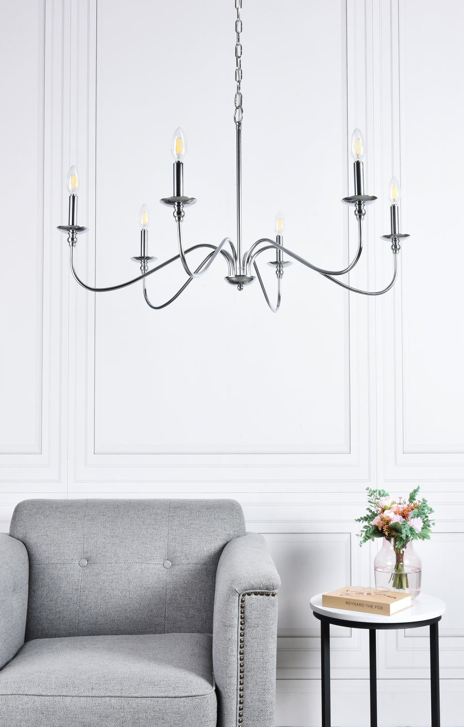 Elegant Lighting - LD5006D36PN - Six Lights Chandelier - Rohan - Polished Nickel